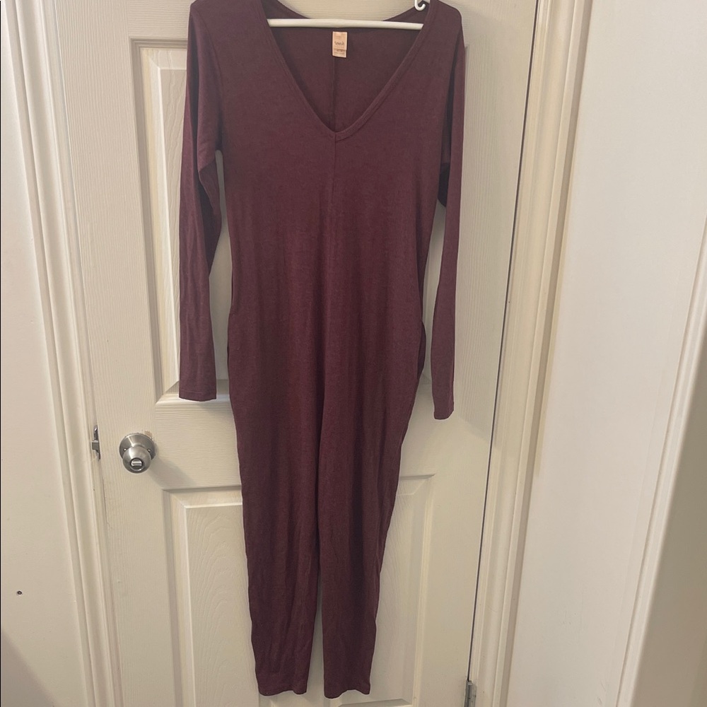 Smash Tess Burgundy V Neck Long Sleeve Romper Lounge Casual Stretchy XS